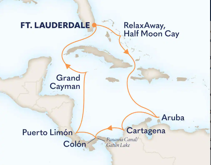 12-Day Panama Canal Holiday itinerary map — Holland America Christmas cruise